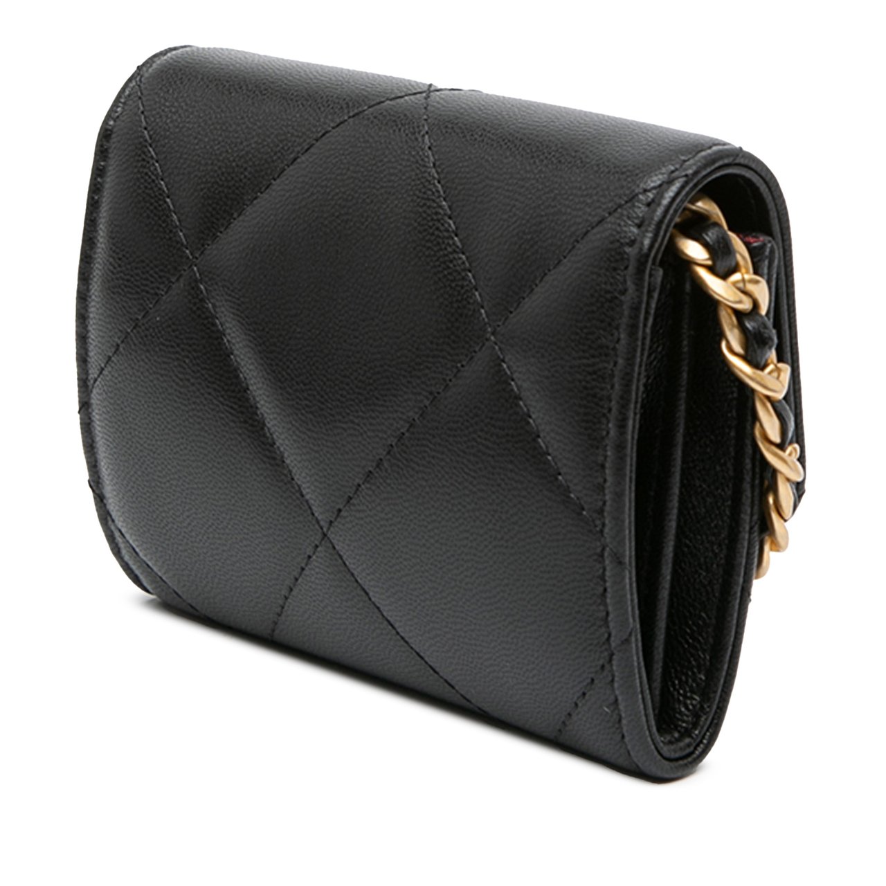 Chanel Lambskin 19 Flap Coin Purse With Chain Zwart