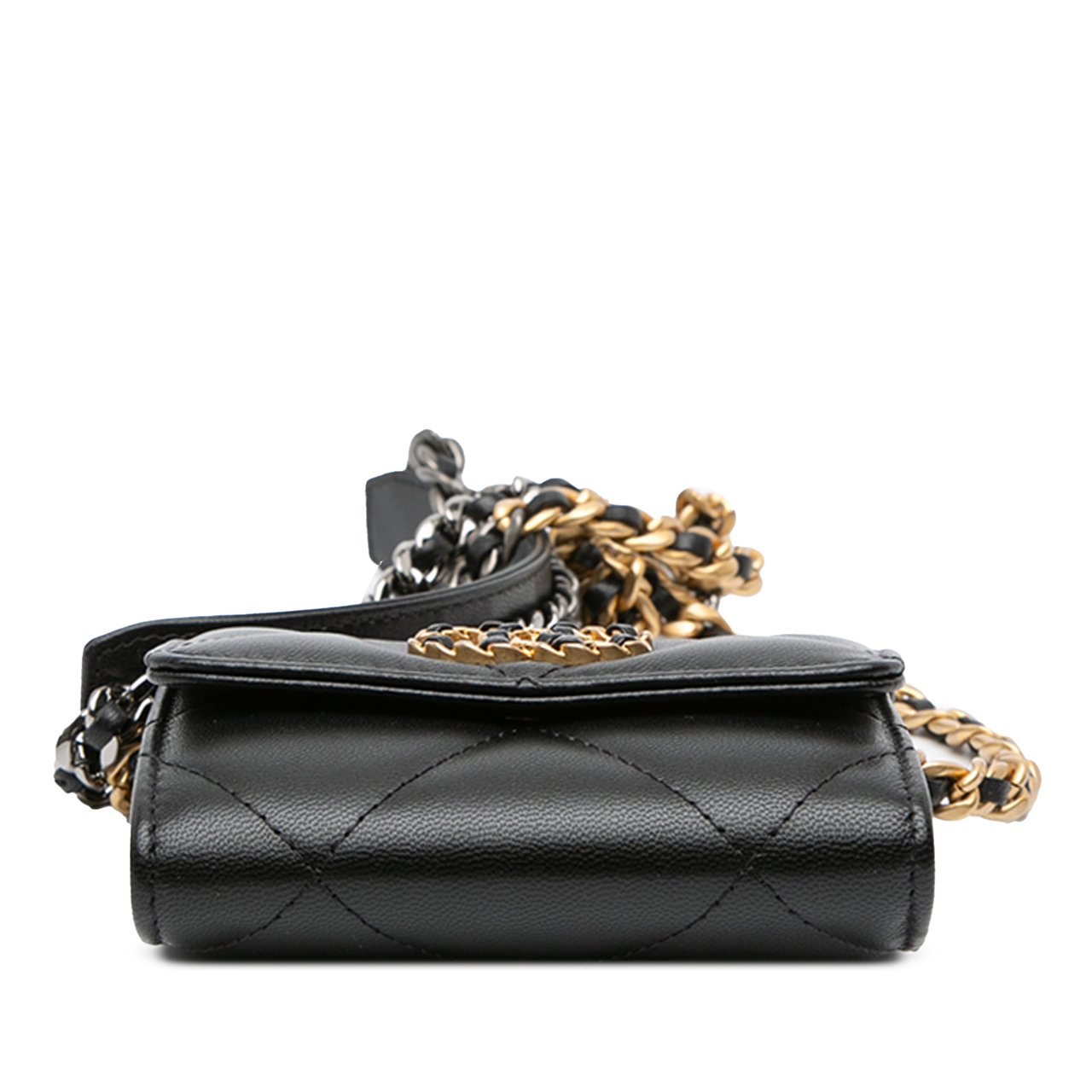 Chanel Lambskin 19 Flap Coin Purse With Chain Zwart