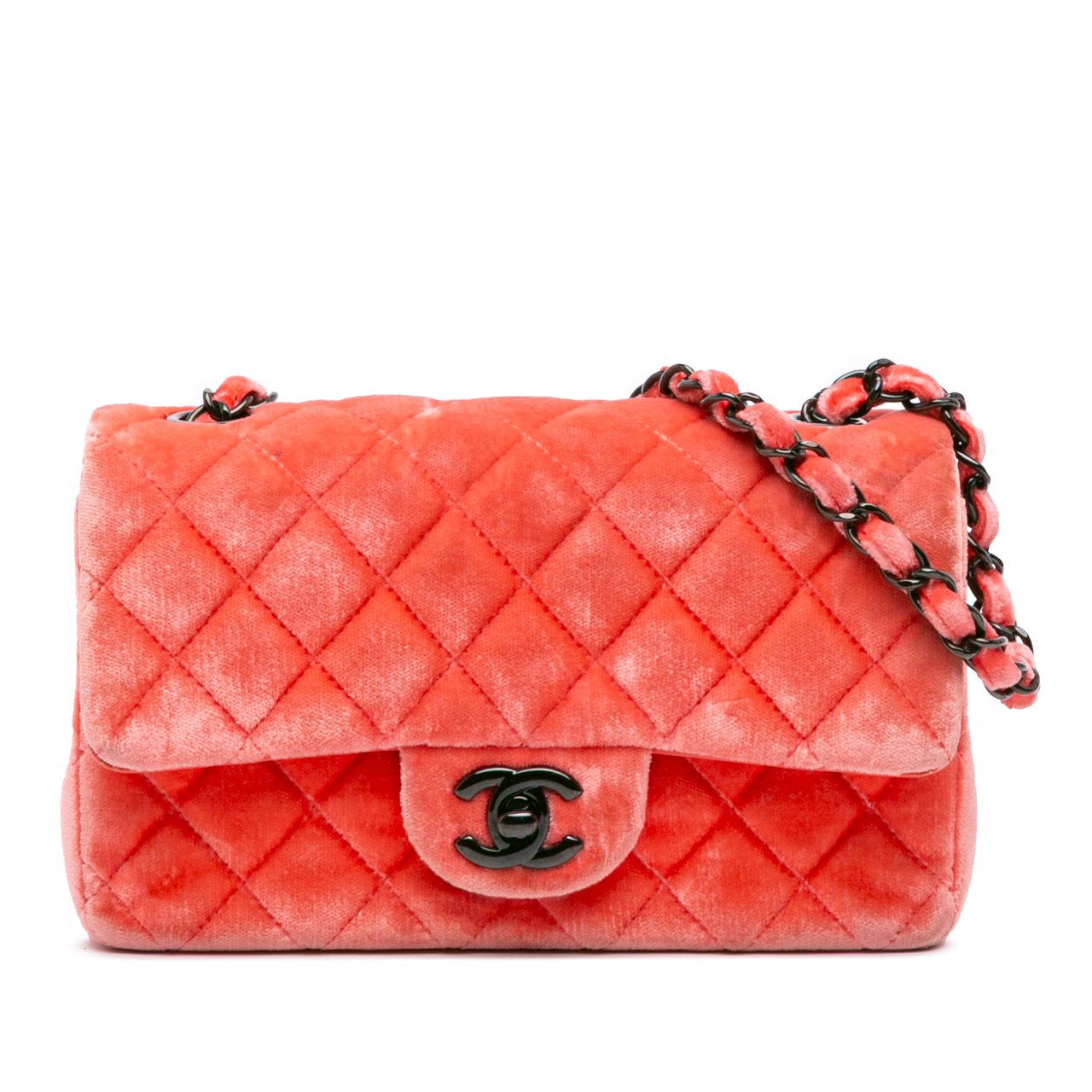 Chanel Mini Rectangular Classic Velvet Single Flap Oranje