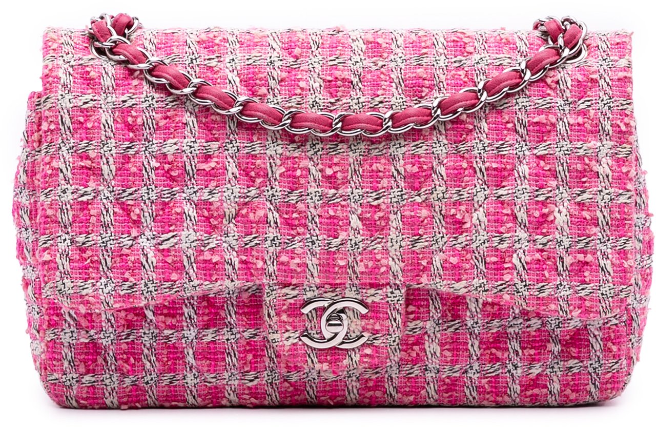 Chanel Jumbo Classic Tweed Double Flap Roze