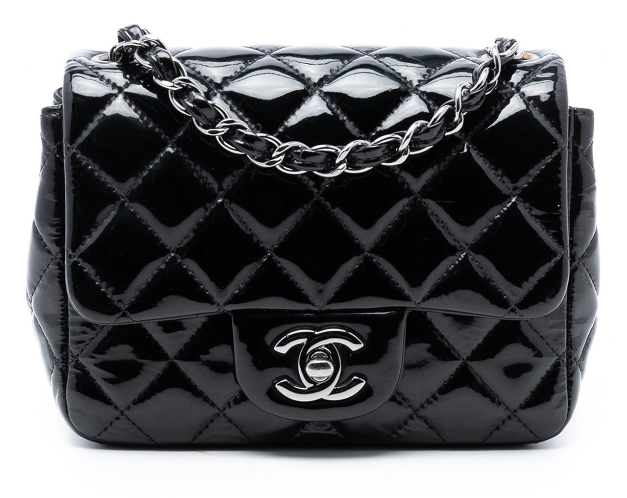 Chanel Mini Square Classic Patent Single Flap Zwart
