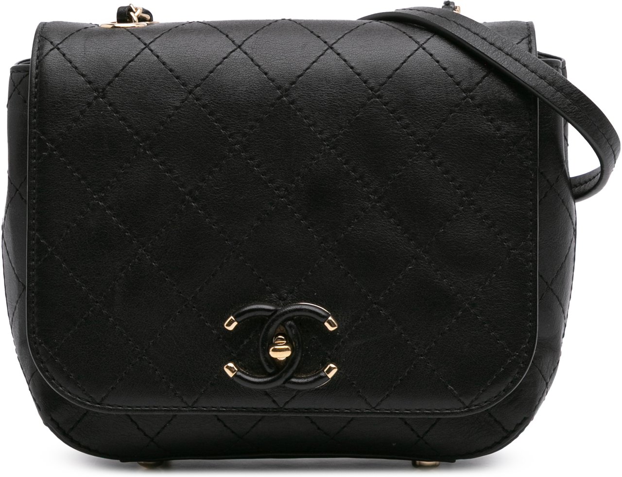 Chanel Small Stitched Calfskin Covered CC Flap Zwart