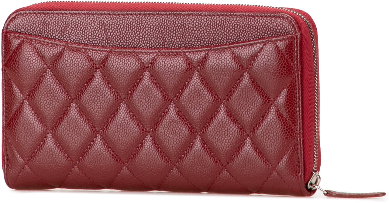Chanel CC Quilted Caviar Zip Around Long Wallet Rood