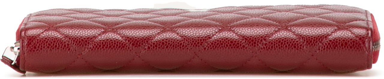 Chanel CC Quilted Caviar Zip Around Long Wallet Rood