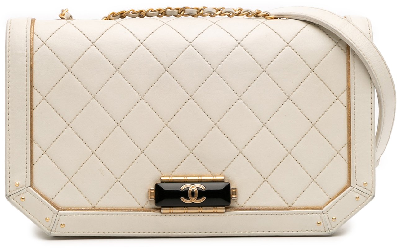 Chanel Medium Quilted Calfskin Octagon CC Clasp Flap Wit