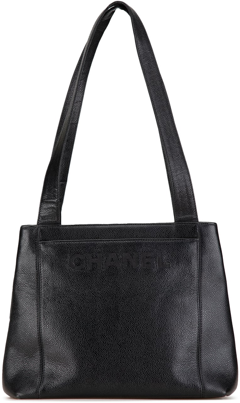 Chanel Embroidered Caviar Logo Shoulder Bag Zwart