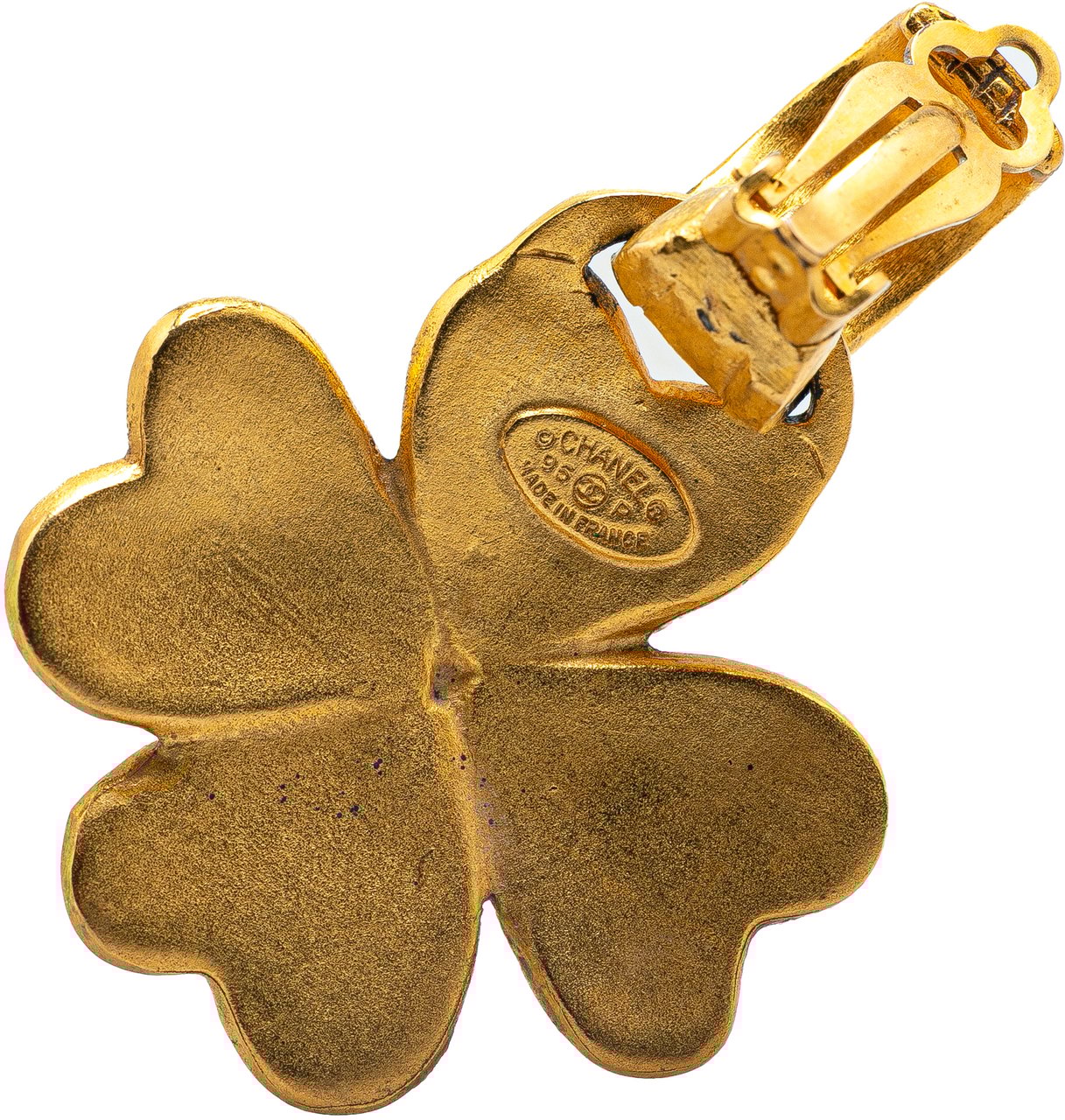 Chanel Gold Plated CC Clover Clip on Earrings Goud