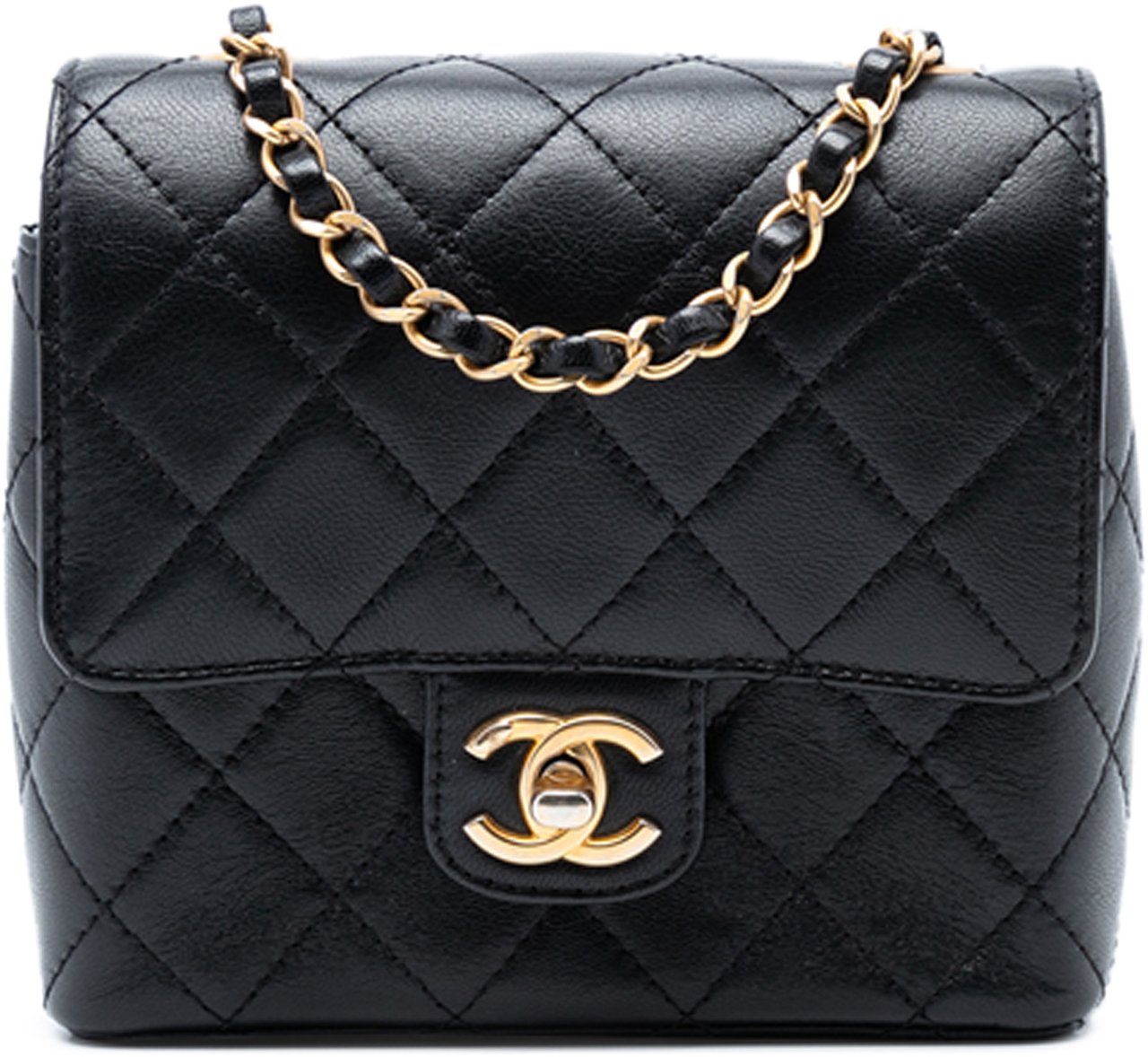 Chanel Mini Square Classic Goatskin Single Flap Zwart