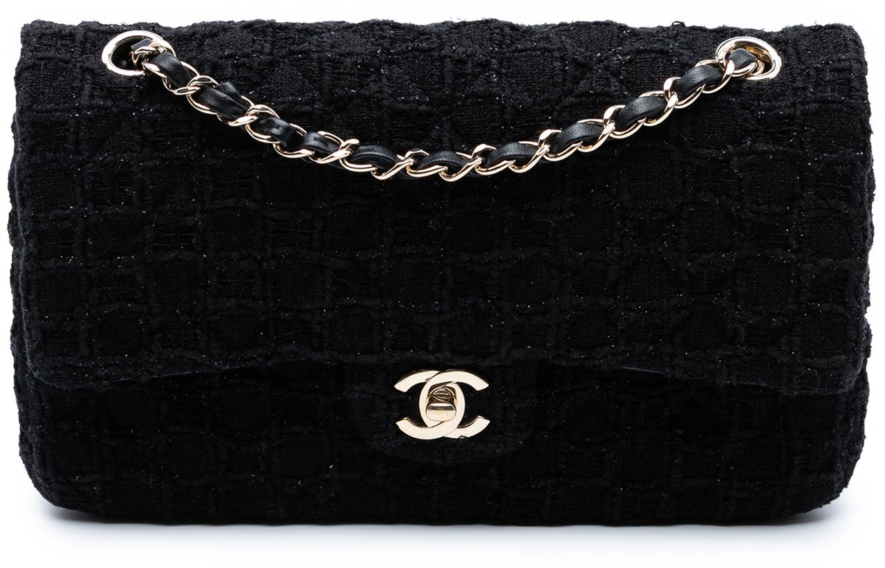 Chanel Medium Classic Tweed Single Flap Zwart