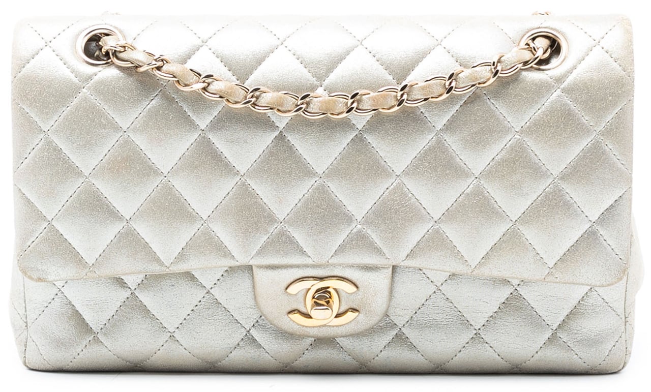 Chanel Medium Classic Iridescent Lambskin Double Flap Goud
