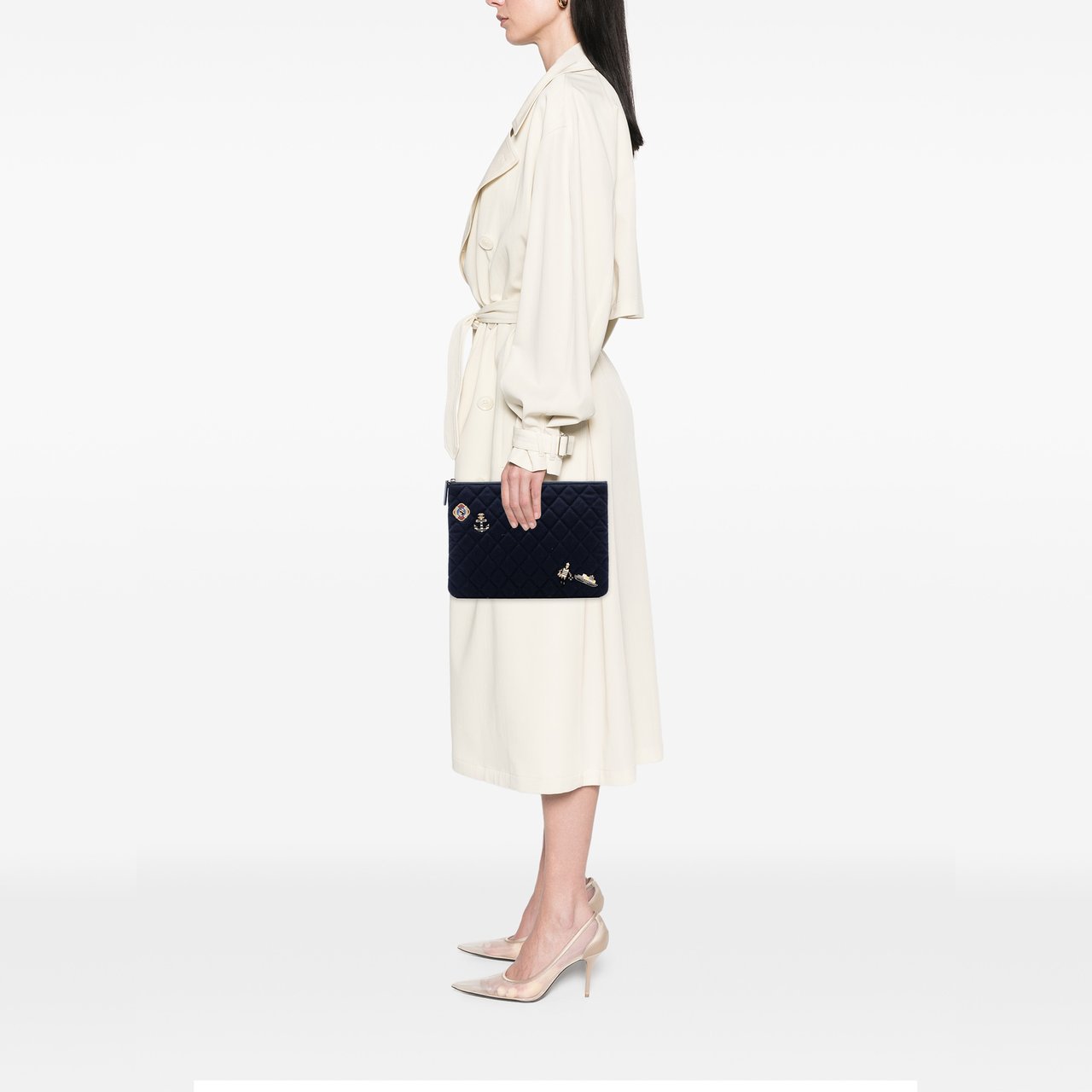 Chanel Paris Hamburg Medium Quilted Wool Coco Sailor Charms O Case Clutch Blauw