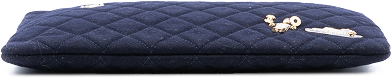 Chanel Paris Hamburg Medium Quilted Wool Coco Sailor Charms O Case Clutch Blauw