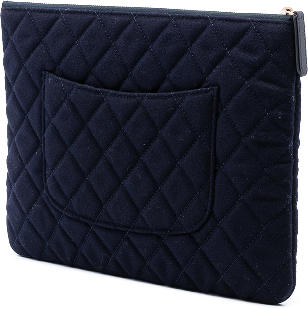 Chanel Paris Hamburg Medium Quilted Wool Coco Sailor Charms O Case Clutch Blauw