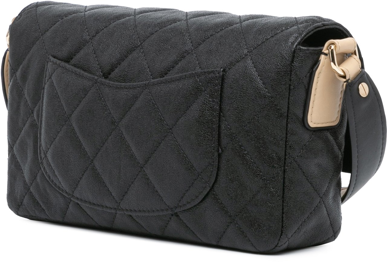 Chanel CC Bicolor Quilted Caviar Single Flap Zwart