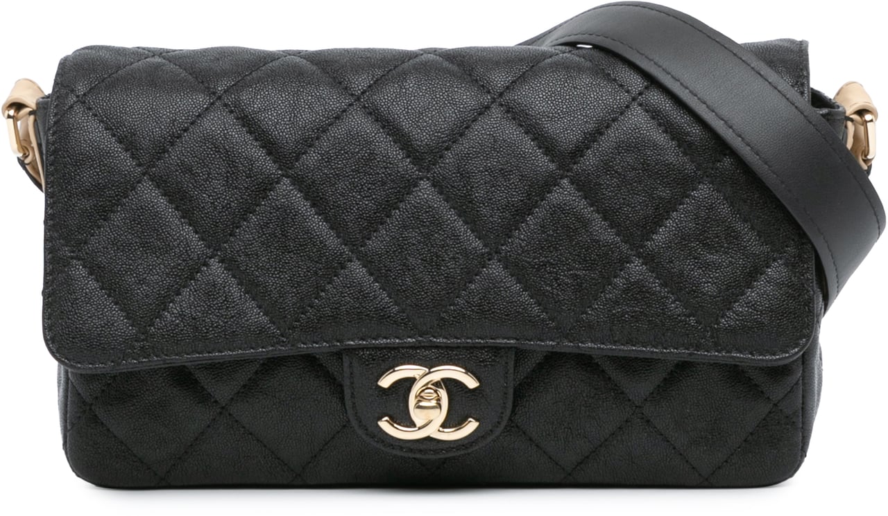 Chanel CC Bicolor Quilted Caviar Single Flap Zwart