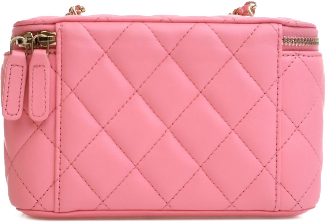 Chanel Small Quilted Lambskin Pearl Crush Vanity Case with Chain Roze