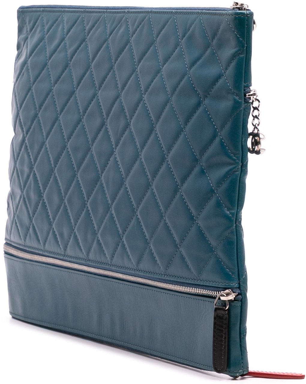 Chanel CC Quilted Lambskin Multi Zip Clutch Blauw