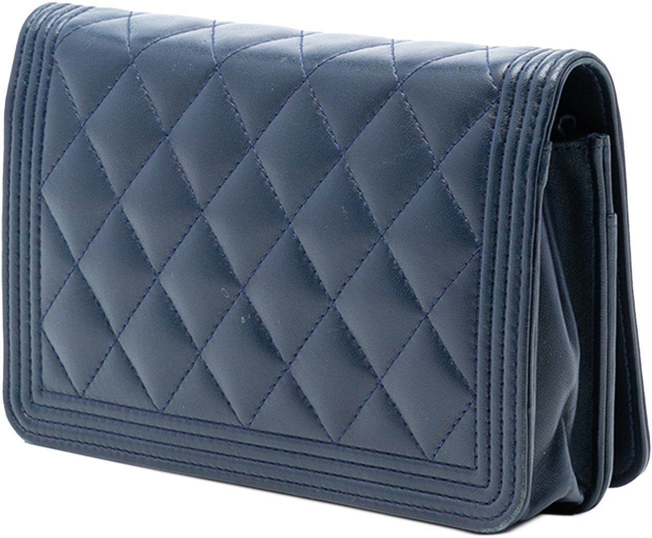 Chanel Quilted Lambskin Boy Wallet On Chain Blauw