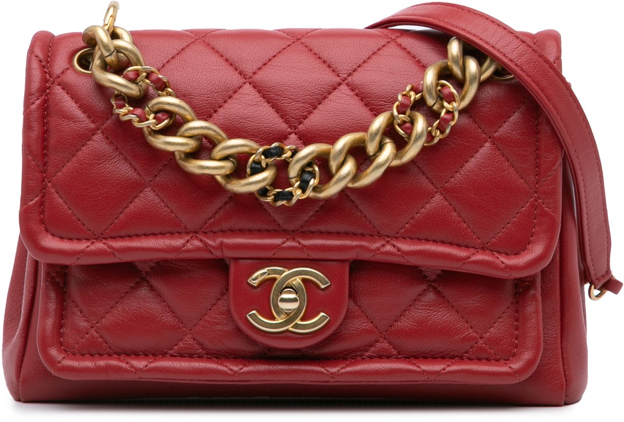 Chanel Small Quilted Lambskin Chain Link Flap Rood