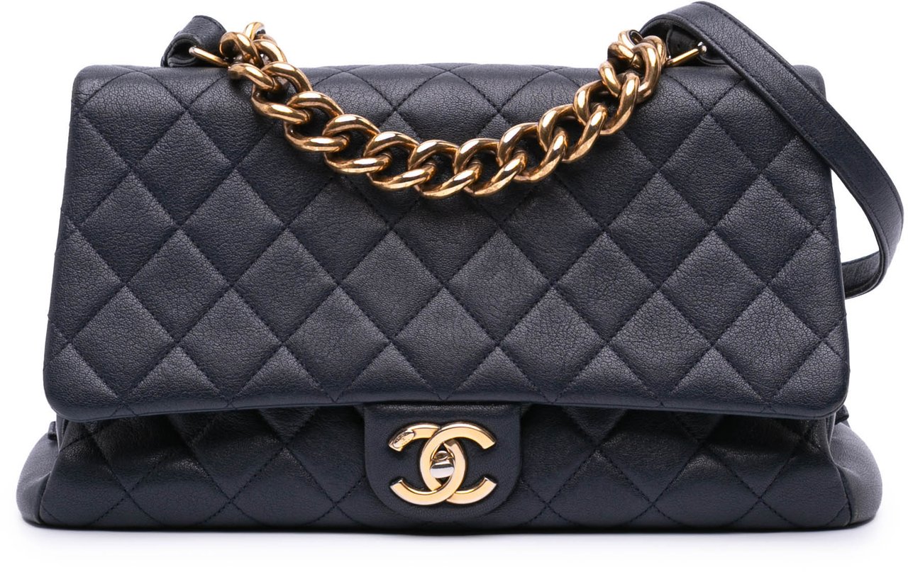 Chanel Paris Rome Large Sheepskin Trapezio Flap Blauw
