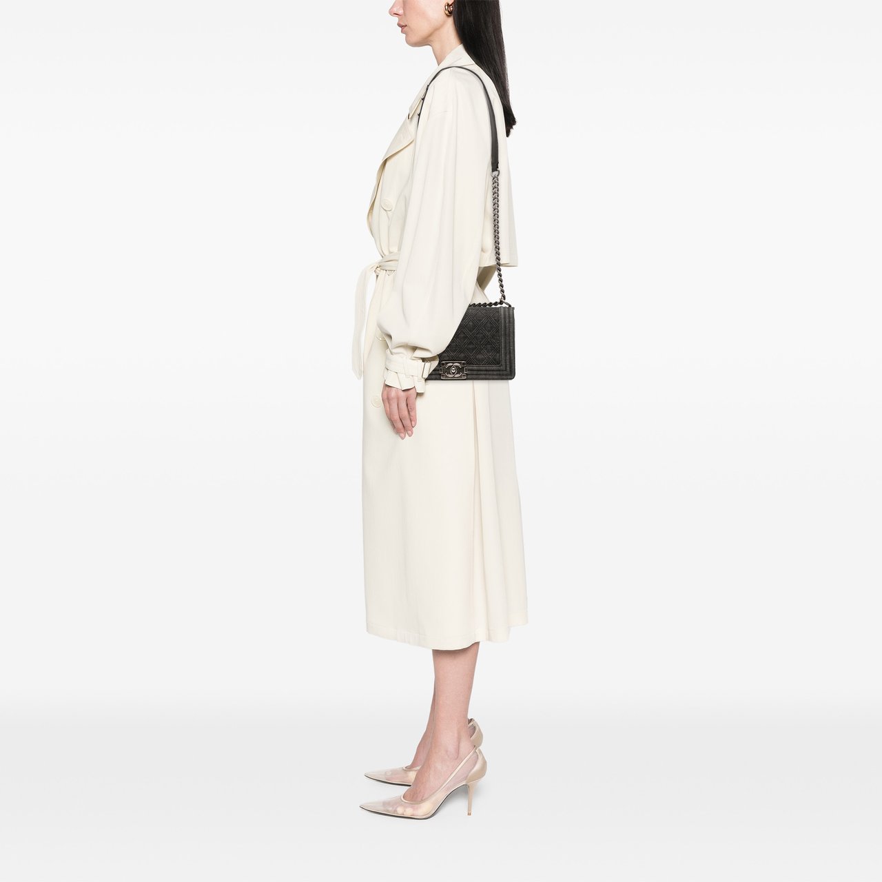 Chanel Old Medium Quilted Denim Boy Flap Grijs