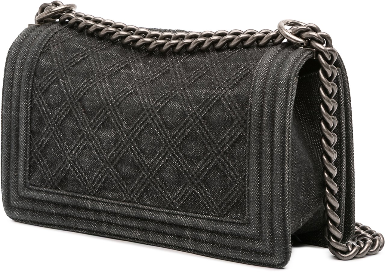 Chanel Old Medium Quilted Denim Boy Flap Grijs