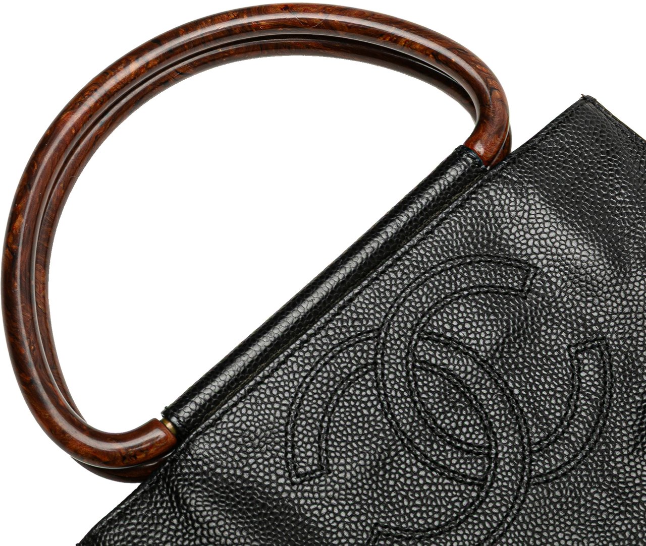 Chanel CC Caviar Wood Top Handle Tote Zwart