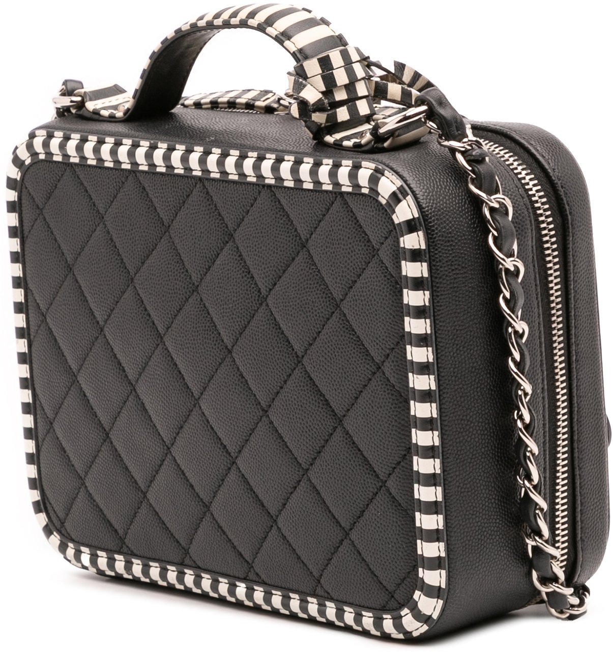 Chanel Small Caviar Striped CC Filigree Vanity Case Zwart