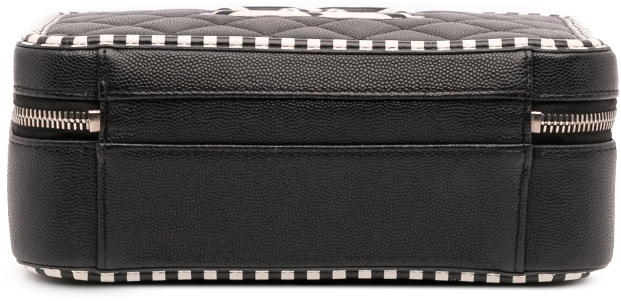 Chanel Small Caviar Striped CC Filigree Vanity Case Zwart