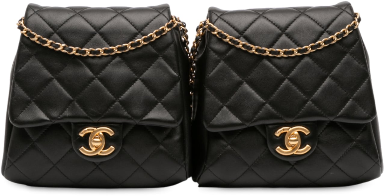 Chanel CC Quilted Lambskin Side Packs Crossbody Zwart