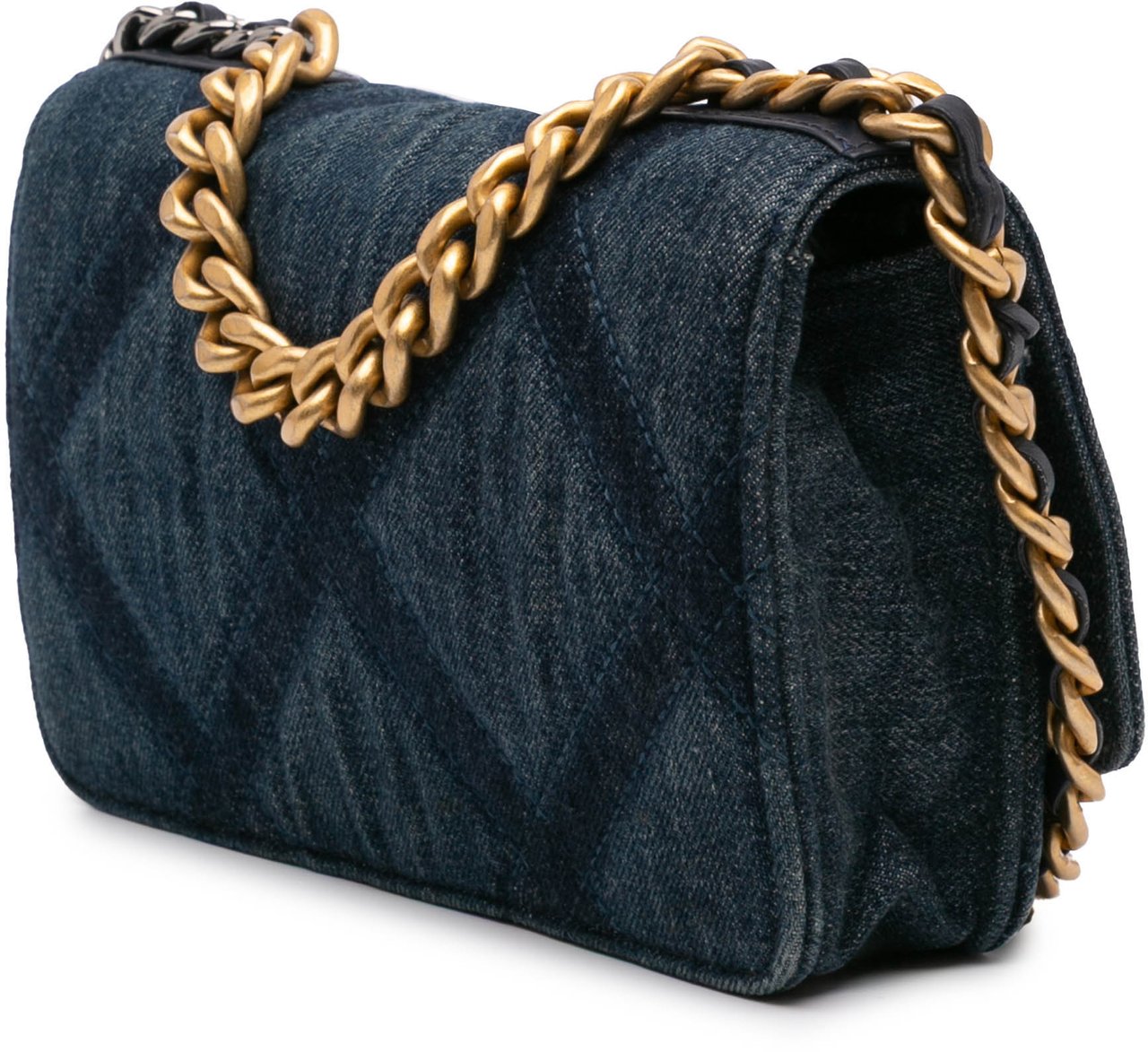Chanel Denim 19 Flap Wallet On Chain Blauw