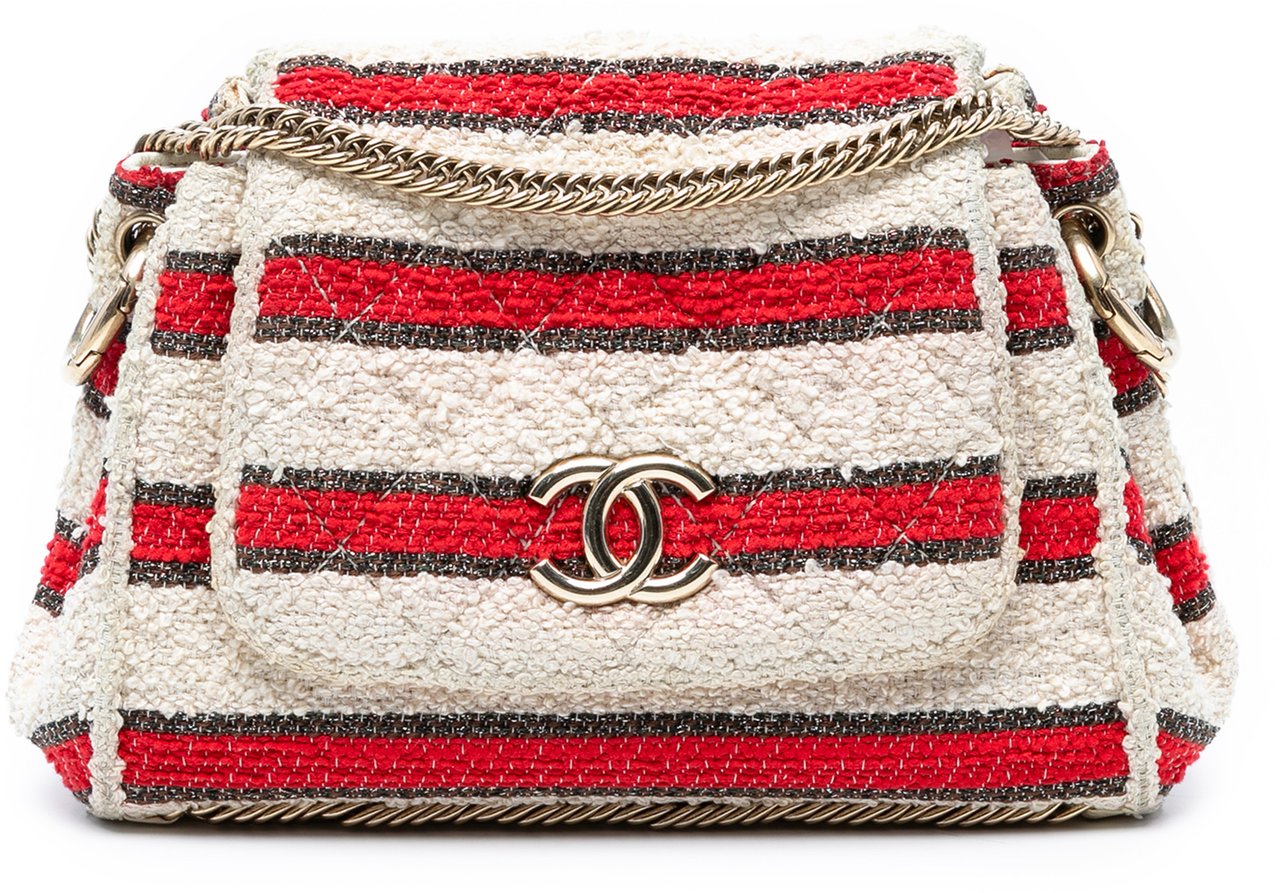 Chanel CC Quilted Tweed Striped Single Flap Wit