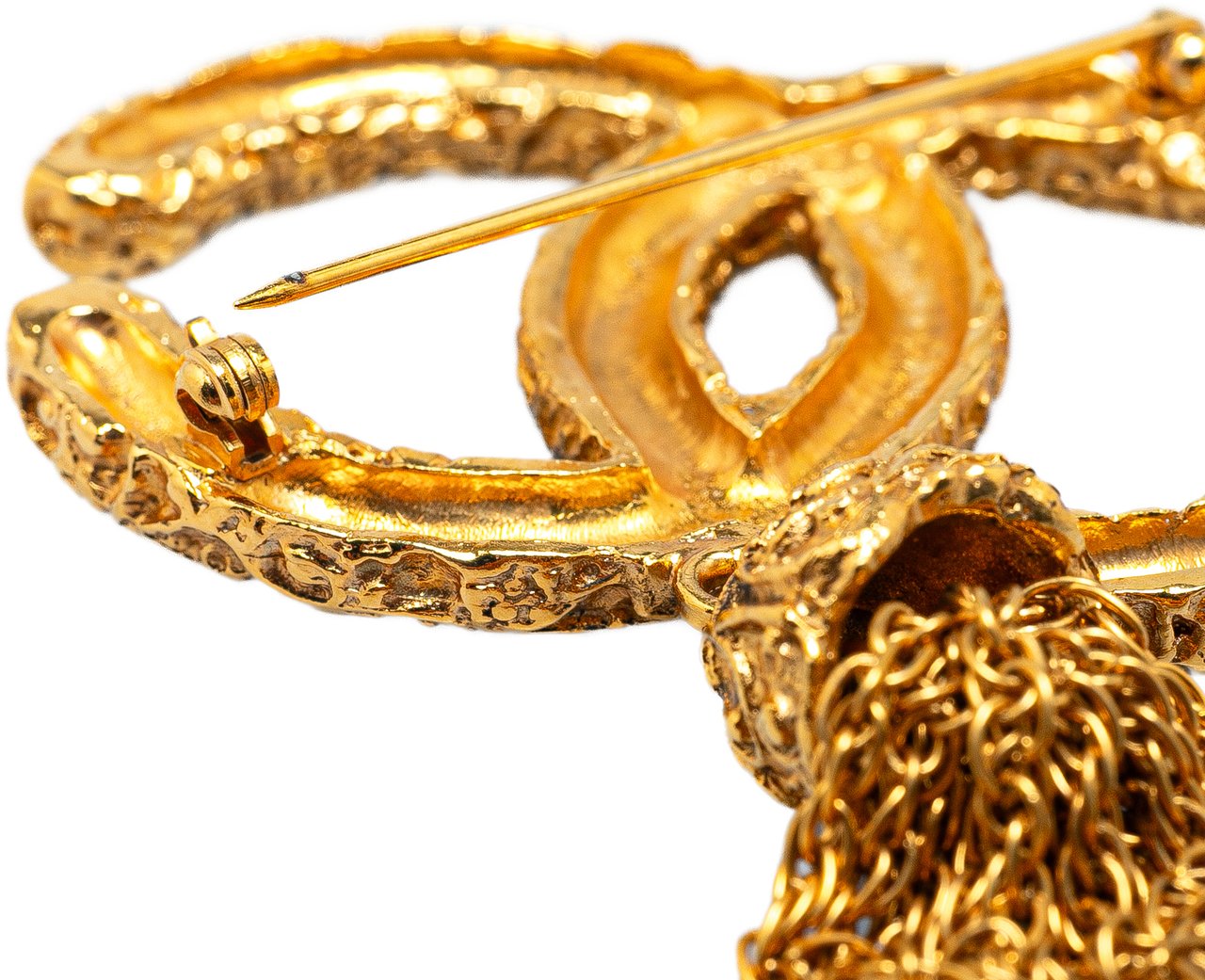 Chanel Gold Plated CC Fringe Brooch Goud