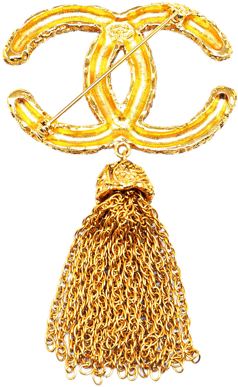 Chanel Gold Plated CC Fringe Brooch Goud