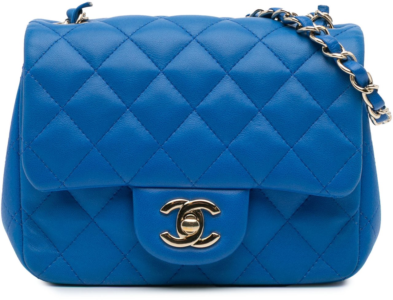 Chanel Mini Square Classic Lambskin Single Flap Blauw