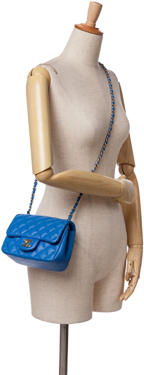 Chanel Mini Square Classic Lambskin Single Flap Blauw
