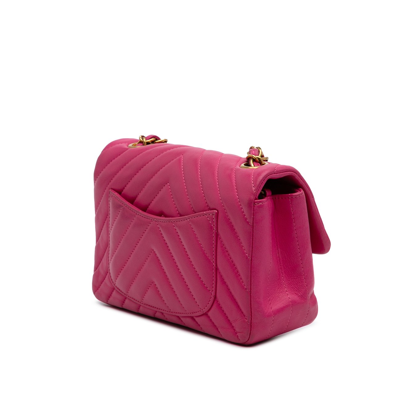 Chanel Mini Rectangular Classic Chevron Lambskin Single Flap Roze