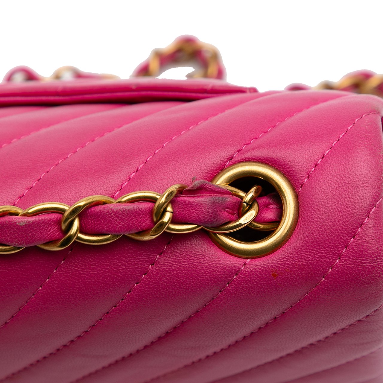 Chanel Mini Rectangular Classic Chevron Lambskin Single Flap Roze