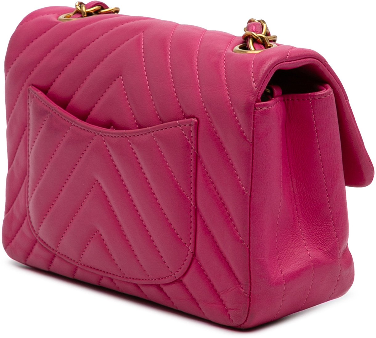 Chanel Mini Rectangular Classic Chevron Lambskin Single Flap Roze