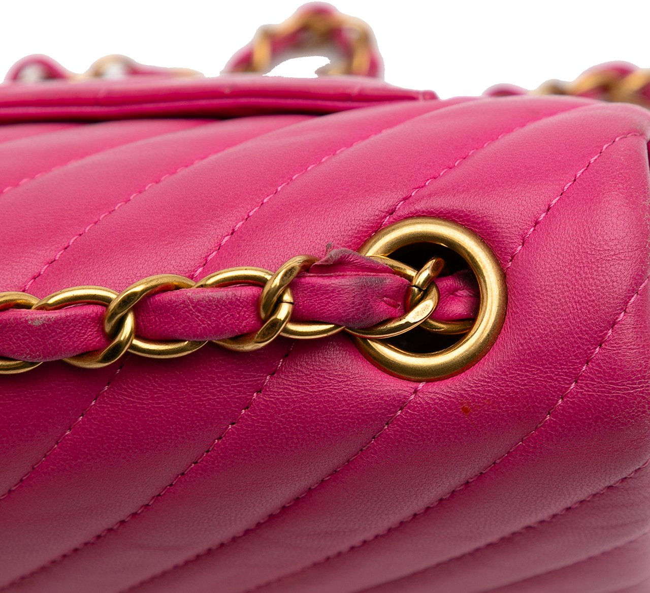 Chanel Mini Rectangular Classic Chevron Lambskin Single Flap Roze