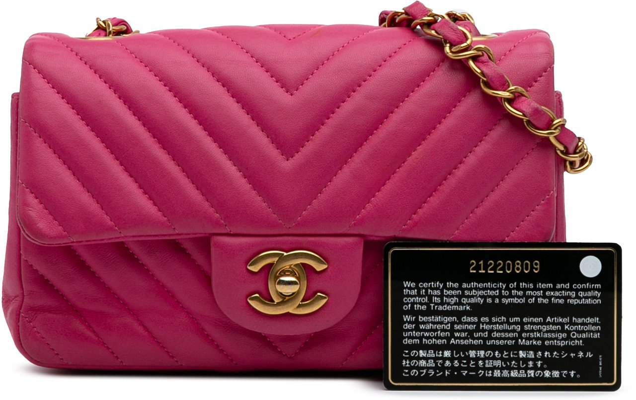 Chanel Mini Rectangular Classic Chevron Lambskin Single Flap Roze
