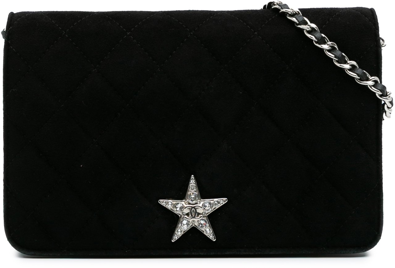 Chanel Quilted Suede Cocostellar Wallet on Chain Zwart