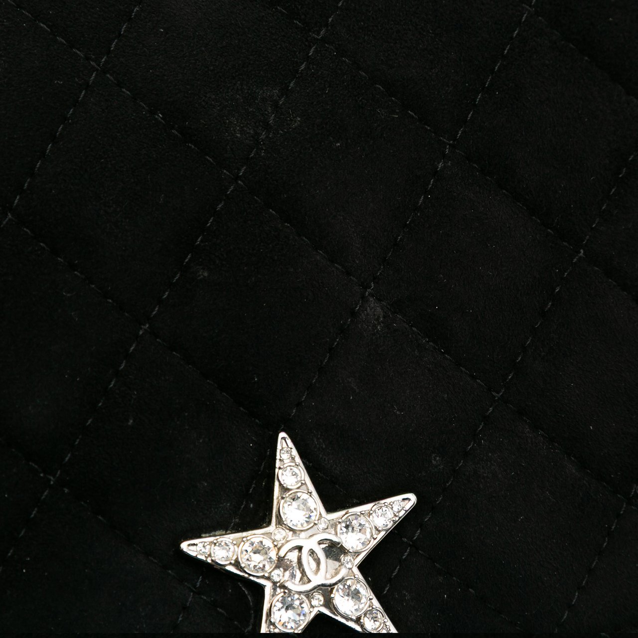 Chanel Quilted Suede Cocostellar Wallet on Chain Zwart