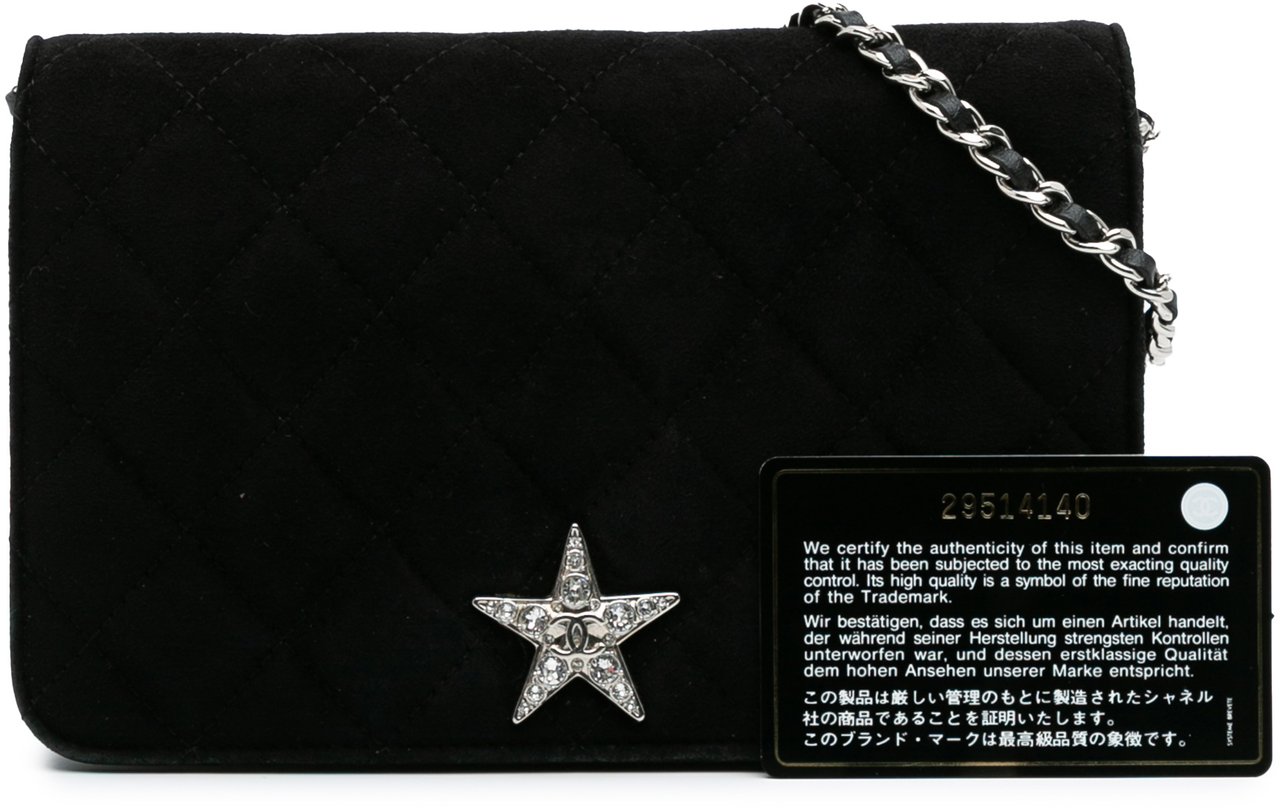 Chanel Quilted Suede Cocostellar Wallet on Chain Zwart