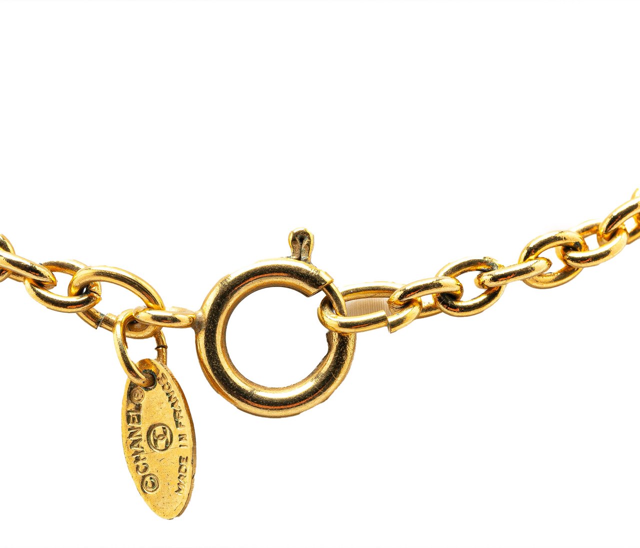 Chanel Gold Plated CC Round Pendant Necklace Goud