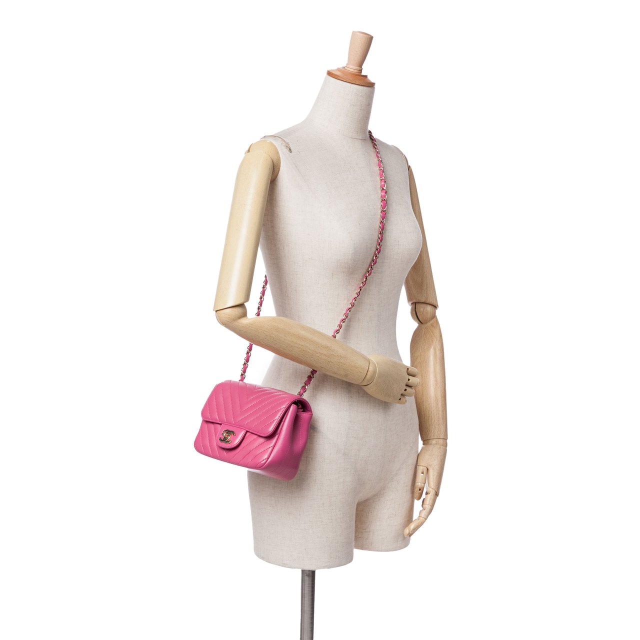 Chanel Mini Square Classic Chevron Lambskin Single Flap Roze