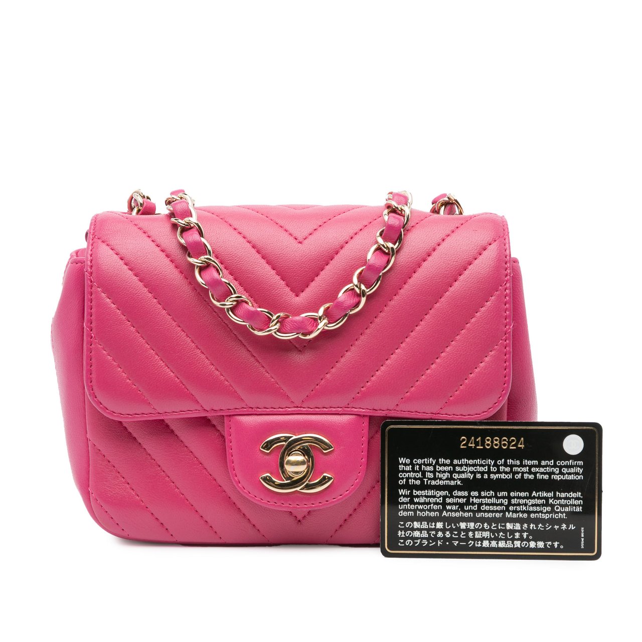 Chanel Mini Square Classic Chevron Lambskin Single Flap Roze