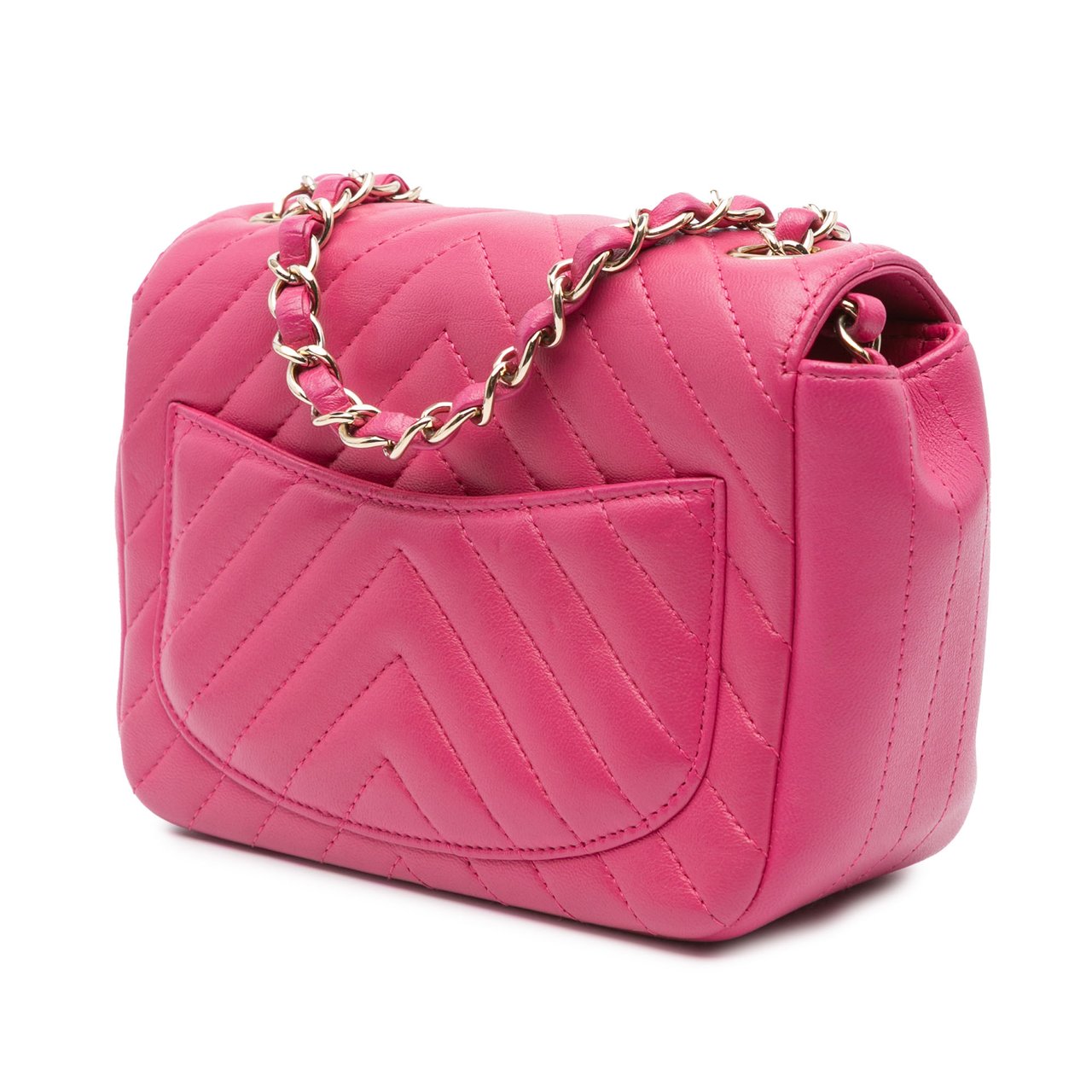 Chanel Mini Square Classic Chevron Lambskin Single Flap Roze