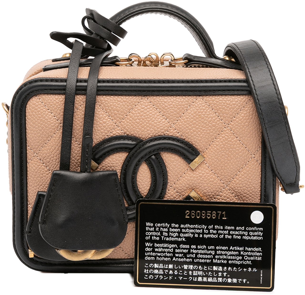 Chanel Small Caviar CC Filigree Vanity Case Bruin