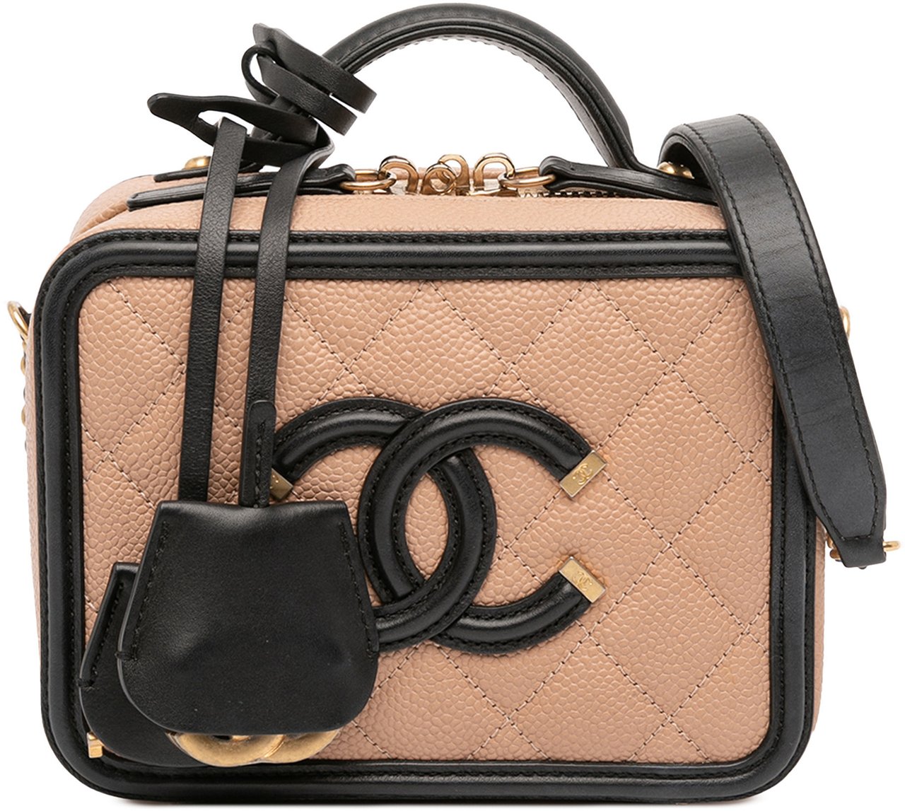 Chanel Small Caviar CC Filigree Vanity Case Bruin